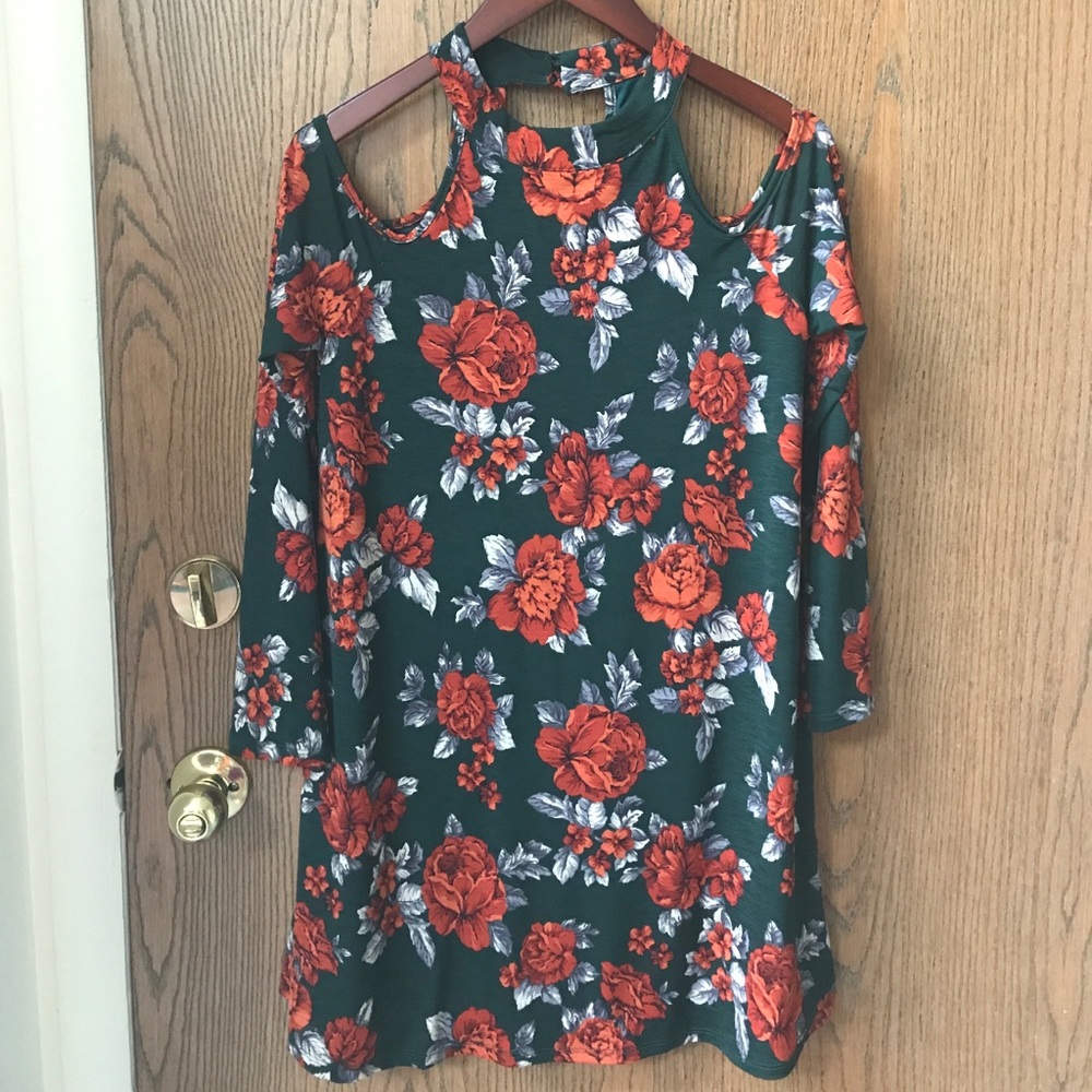 Green and orange floral dress