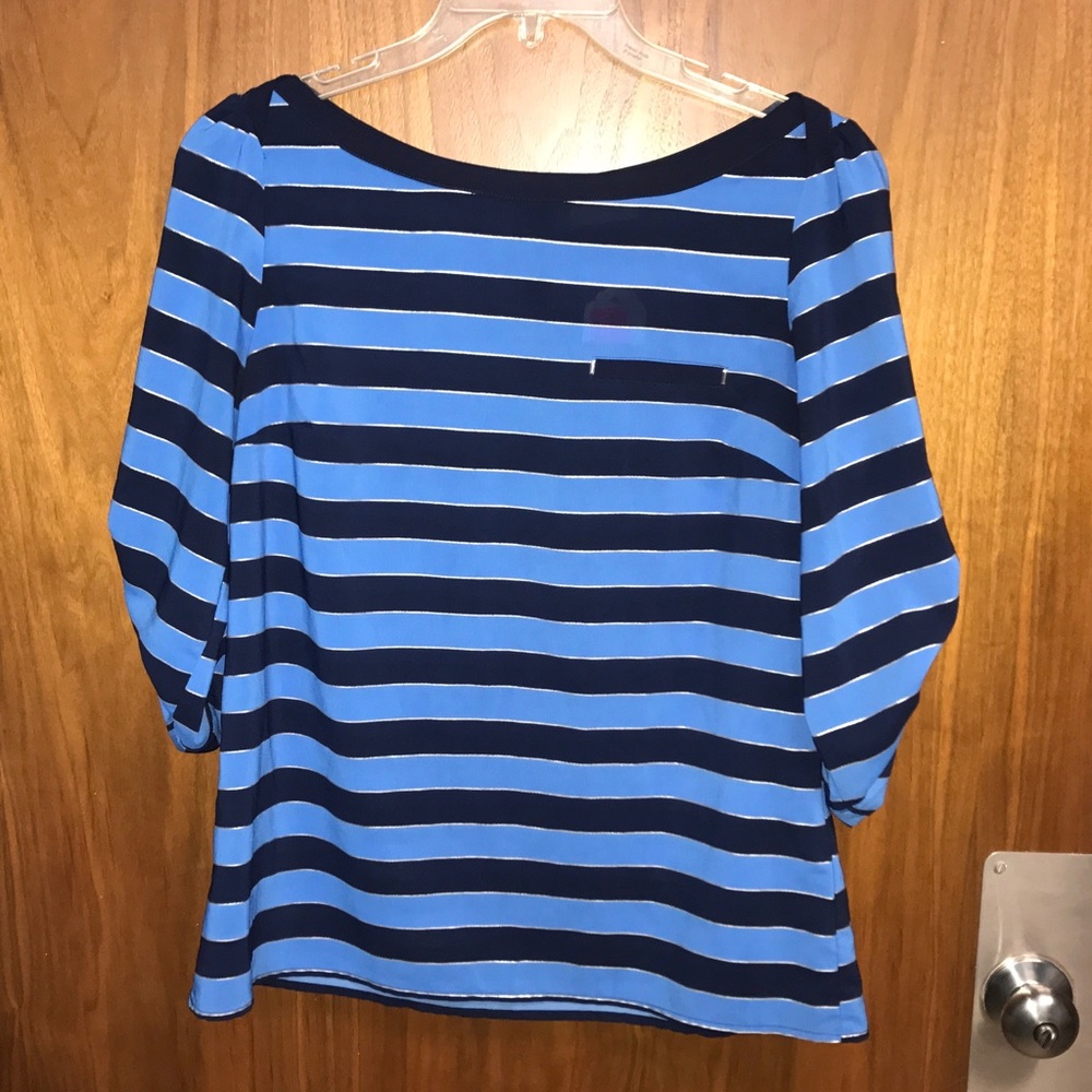 New York & Co. Blue Striped Blouse