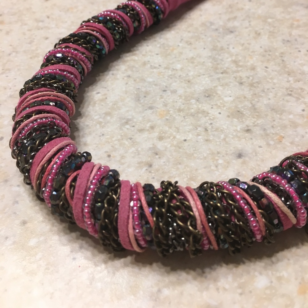 Statement necklace with leather and beads