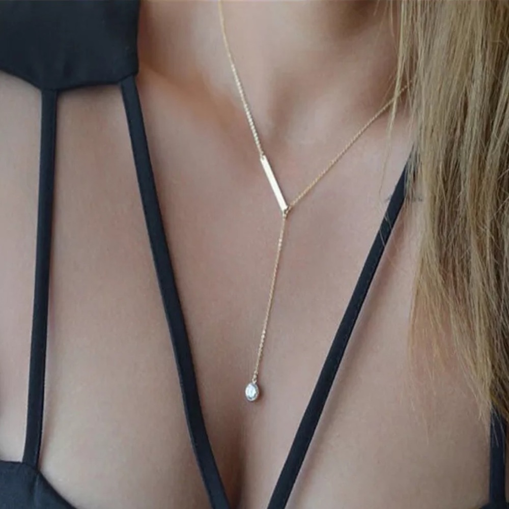 5/$25 gold bar necklace statement charm dangle