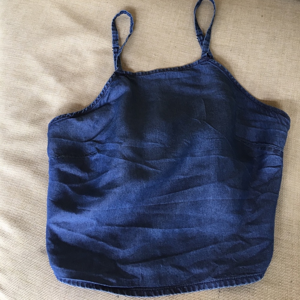 Express Denim Tie Back Crop Top