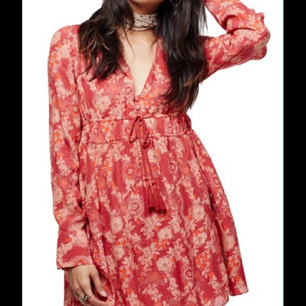 Free People Stealing Fire Red Combo Dress