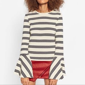 ZARA Striped Bell Sleeve Top