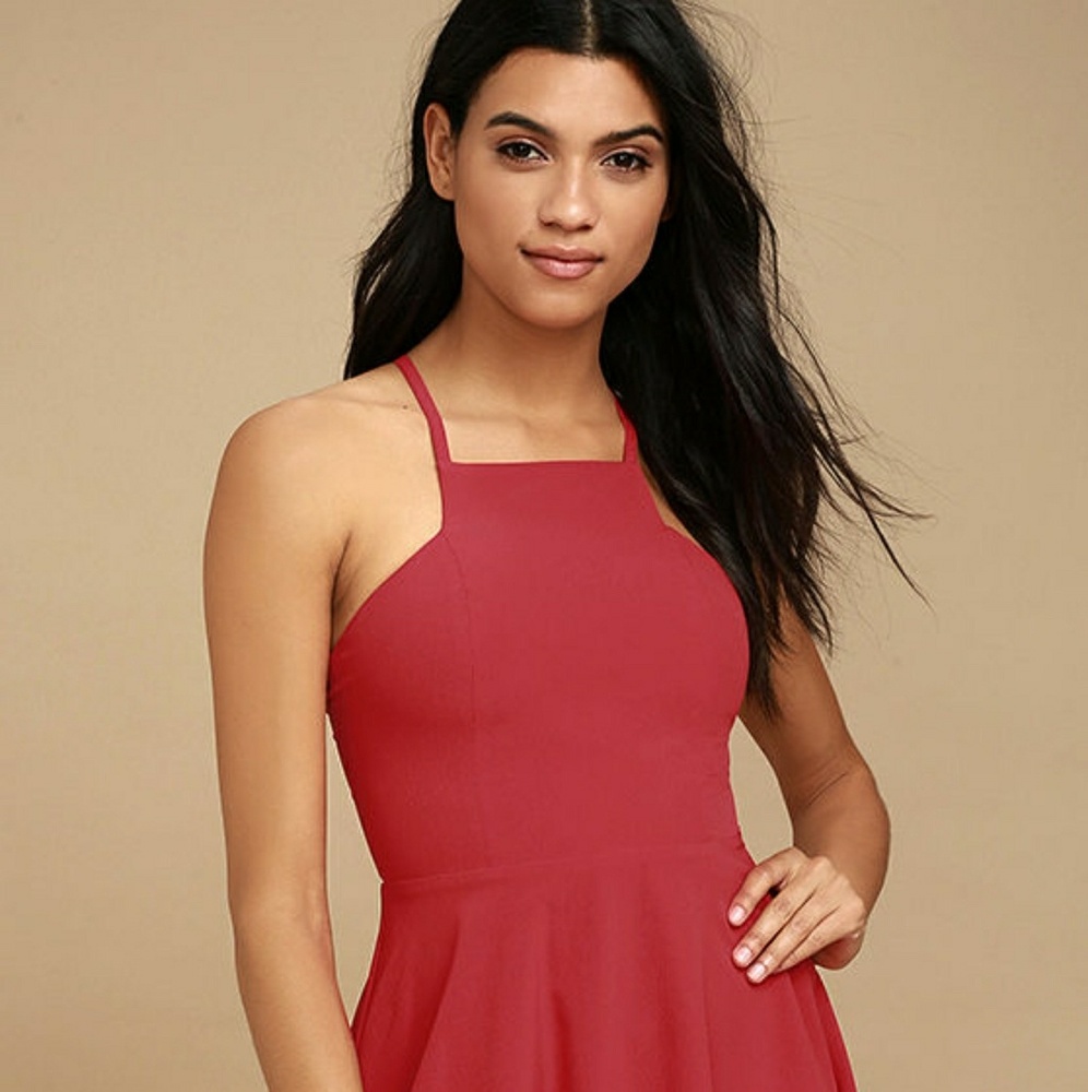 LuLus Call To Charms Red Skater Dress