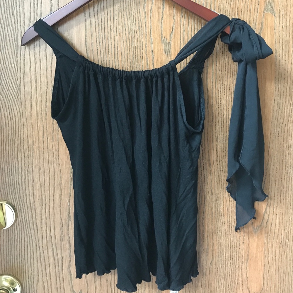 Black one shoulder tie tank