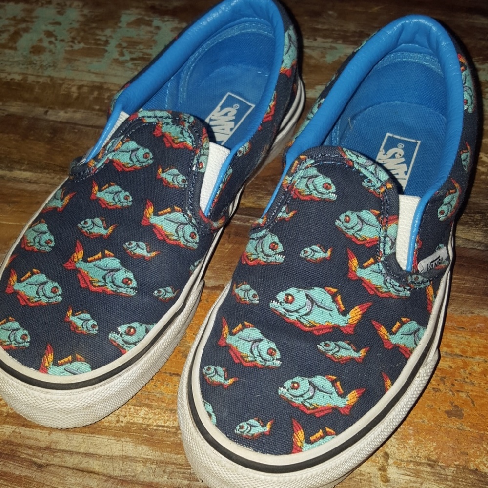 Navy Piranha Print Vans
