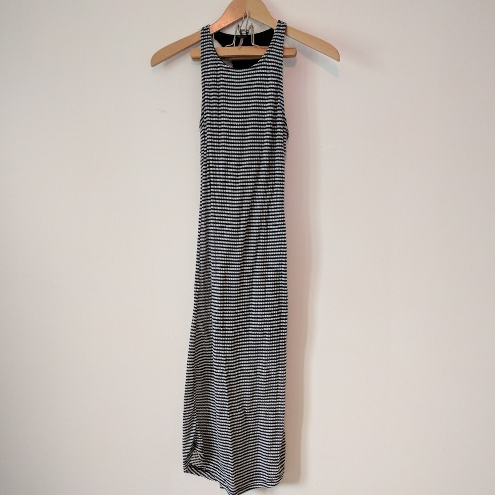 Striped midi high neck racerback bodycon dress