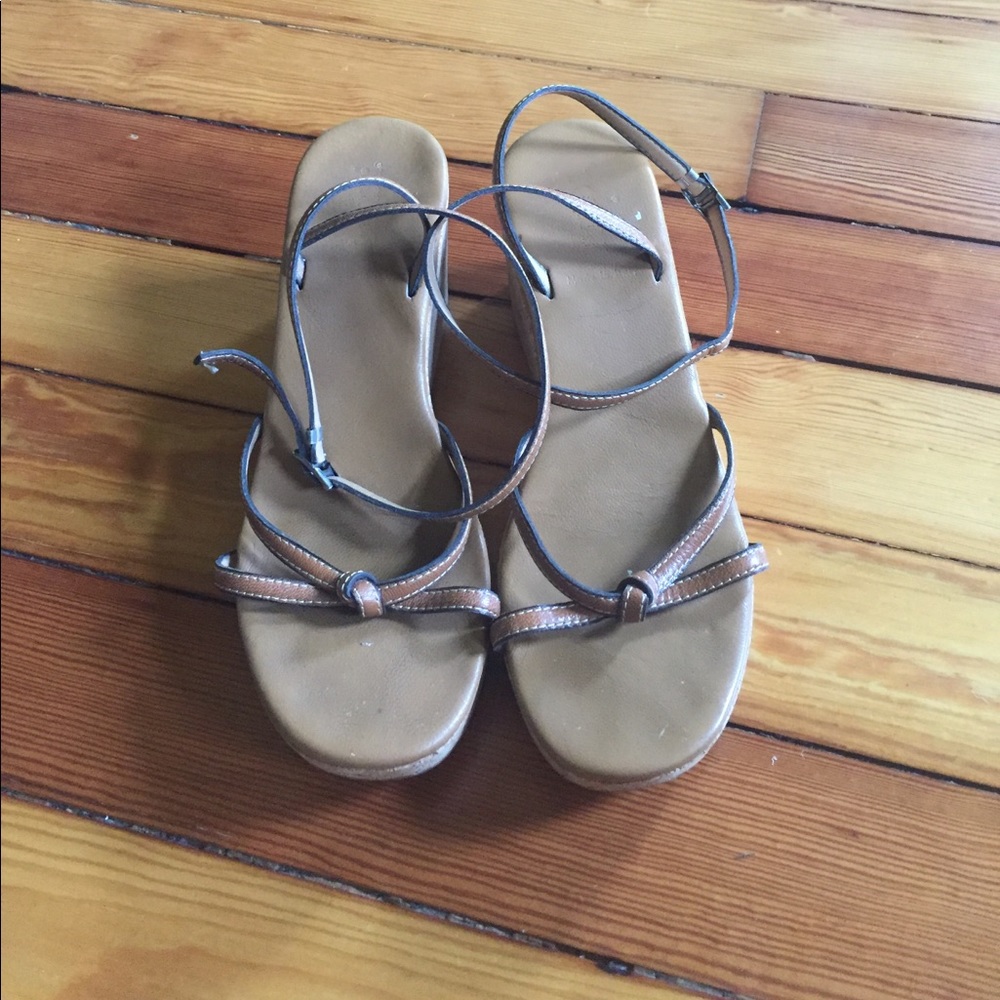 J Crew Brown leather and cork bottom wedges size 9