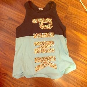 PINK tank top with sequin letters