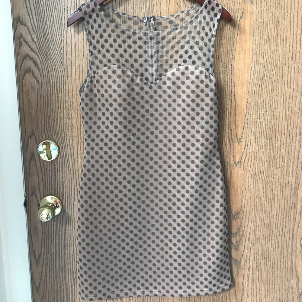 Tan dress with dark brown/black polka dots