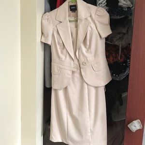 Xoxo tan suit dress and blazer with waist belt