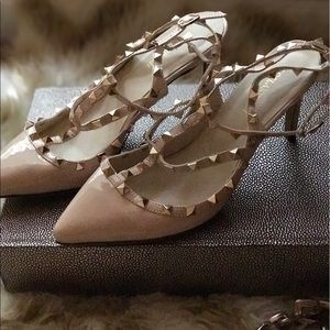 Nude studded heels