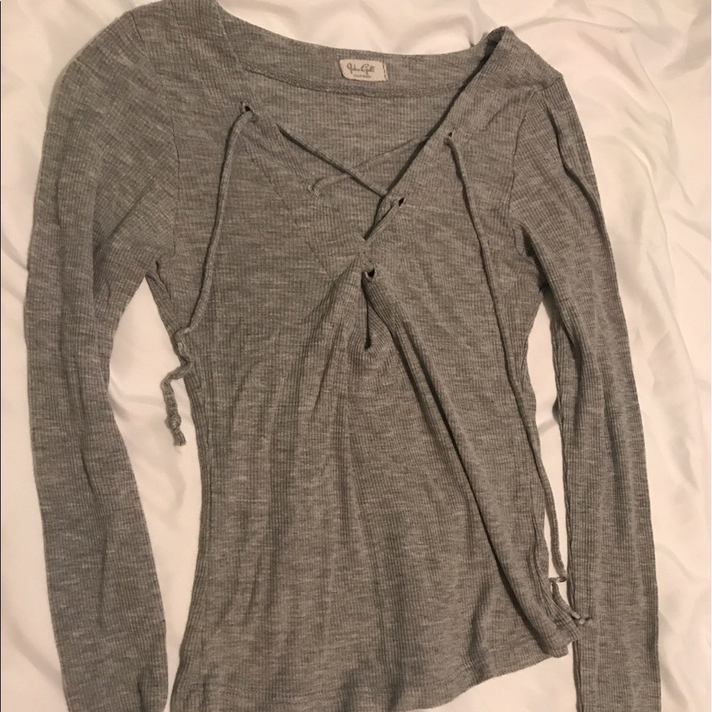Pacsun. Gray tie up tight long sleeve