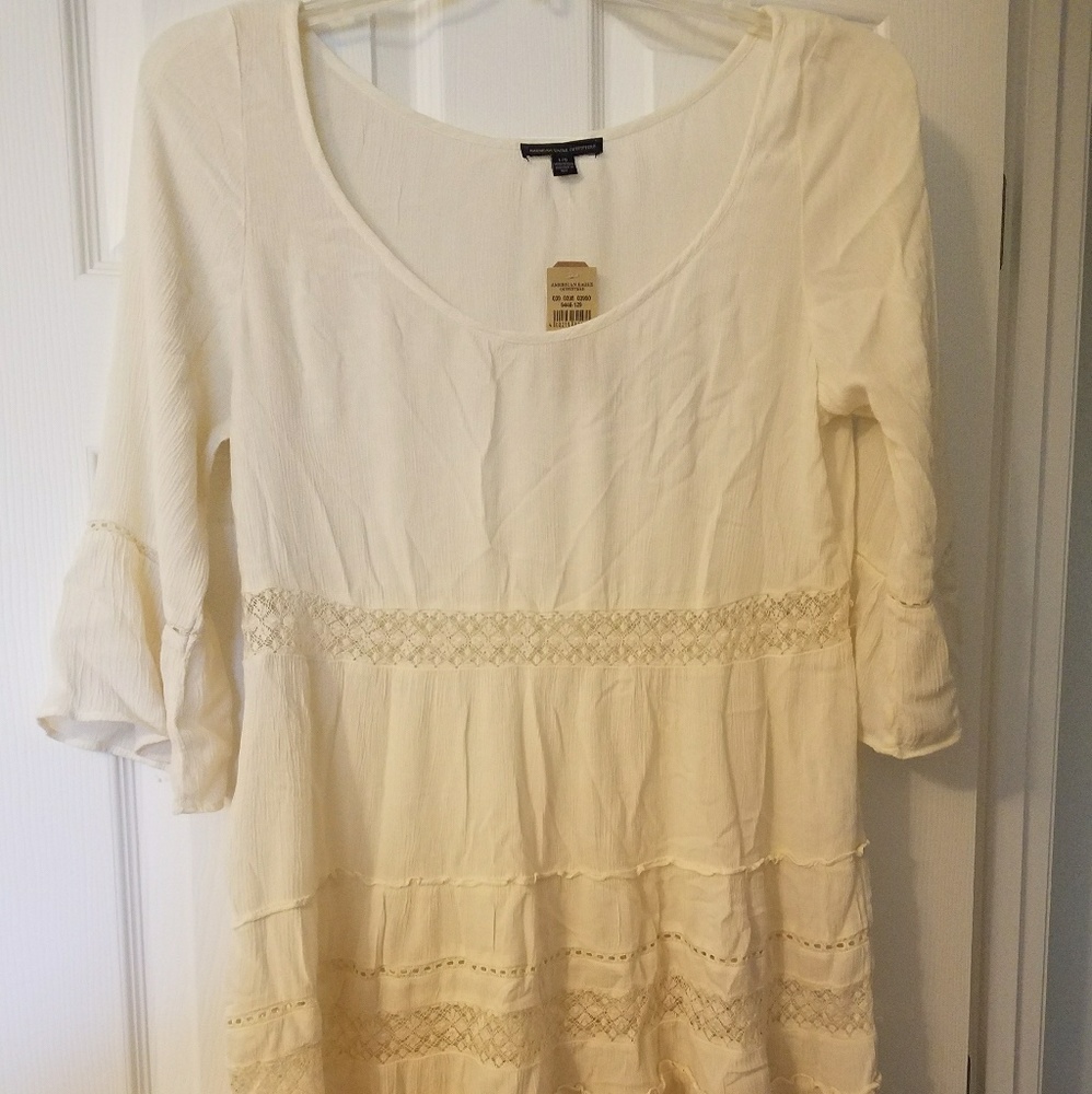 Cream Flowy Long Top or Short Dress with Long Tank