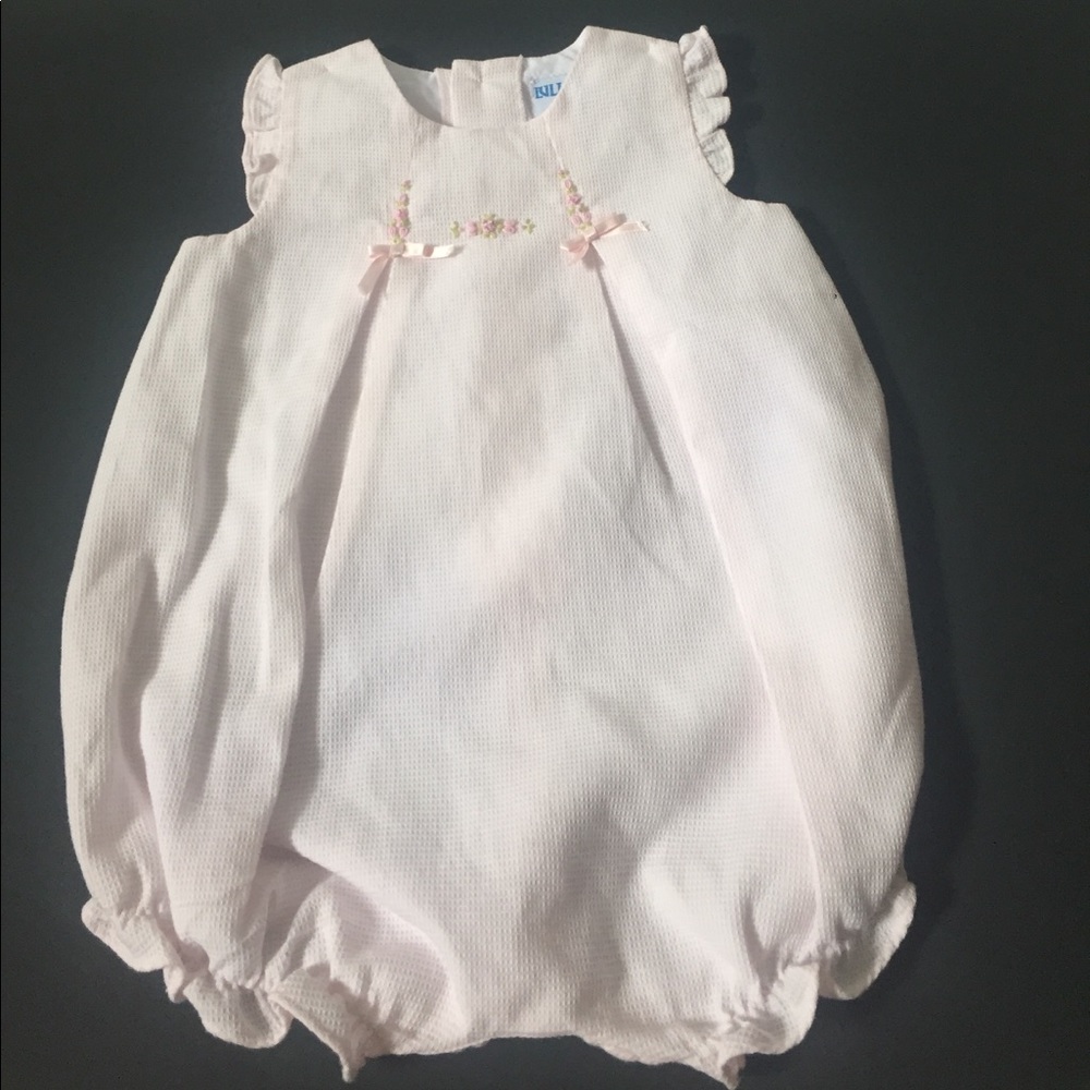 Classic Pink Embroidered Bubble Romper