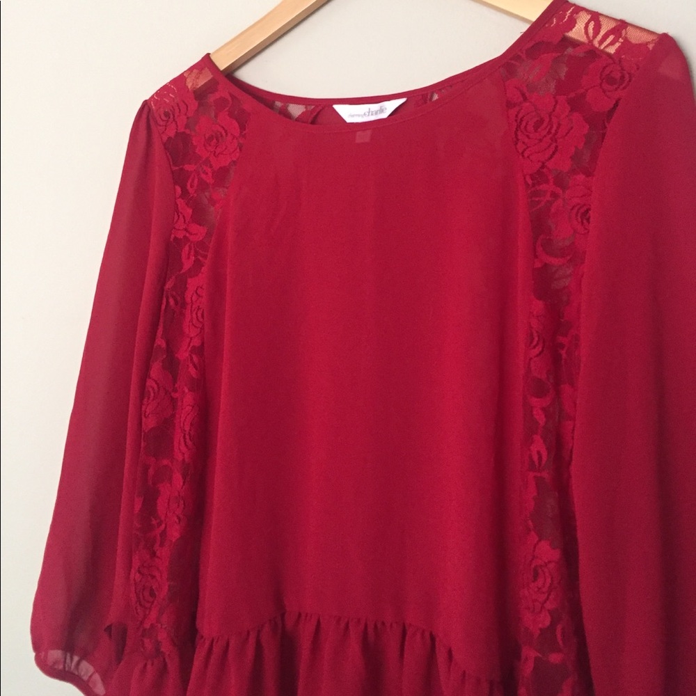 Red Sheer Peplum Blouse