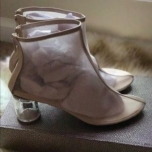 SOLD! Nude mesh boots with clear block heel