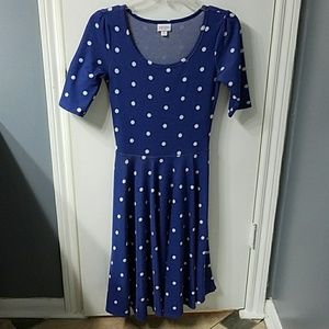 Lularoe Nicole blue with white polka dots jacquard
