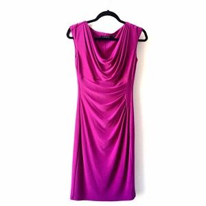Fuchsia Cowl Neck Ruched Jersey Dress