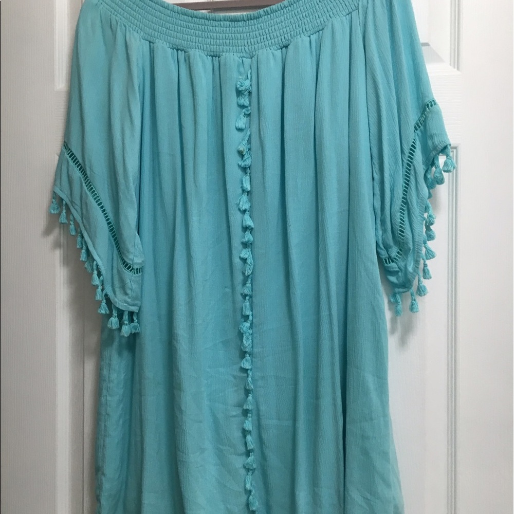 Turquoise blue off the shoulder dress