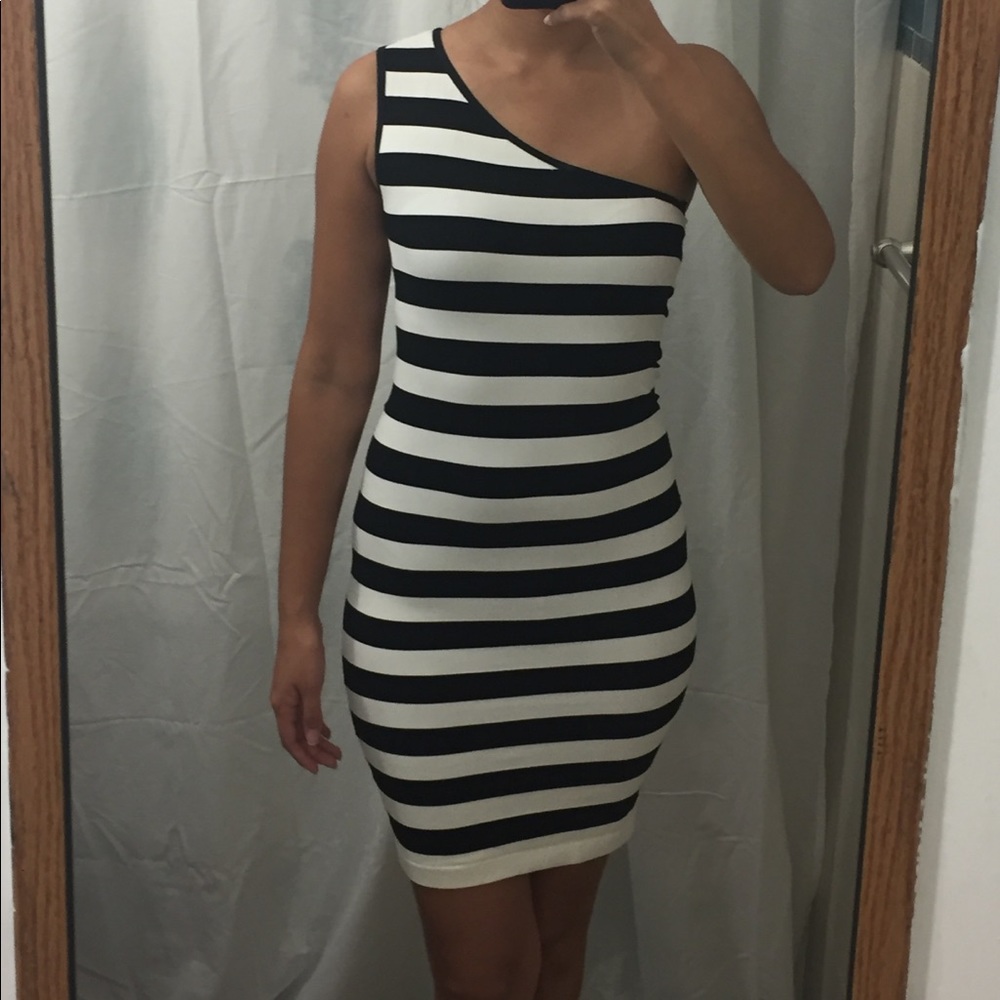Bebe Black and White Striped Mini Dress