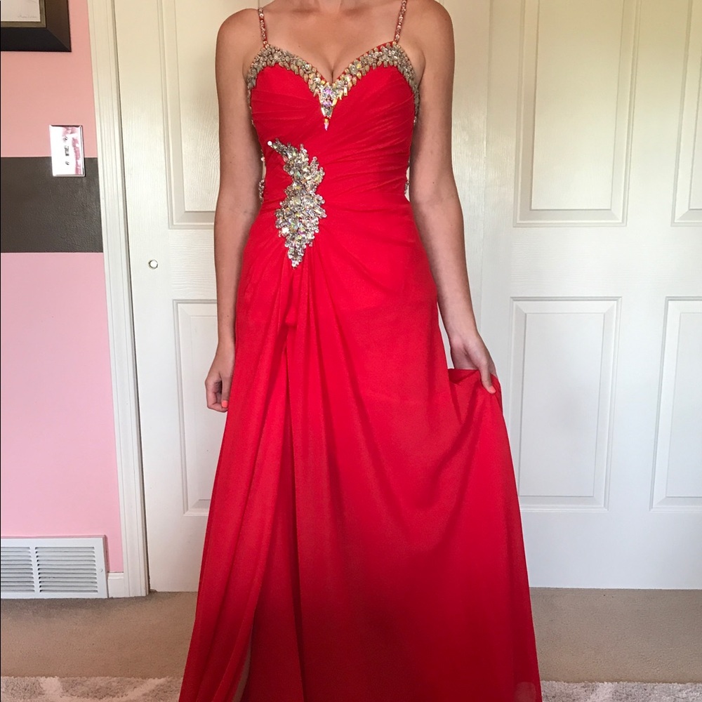 Bright red prom dress!! Size 2! Worn ONCE!