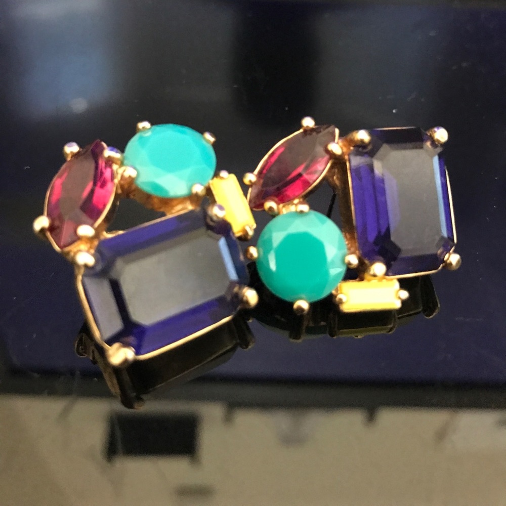 Multi-Color Stone Statement Stud Earrings
