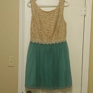 Nude/Blue Short Prom Dress