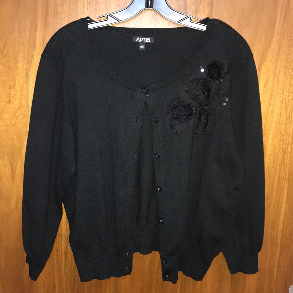 Apt. 9 Black Cardigan w/Flowers & Matte Sequins