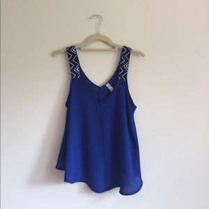 Sheer Blue Top with Chevron Patterned Straps