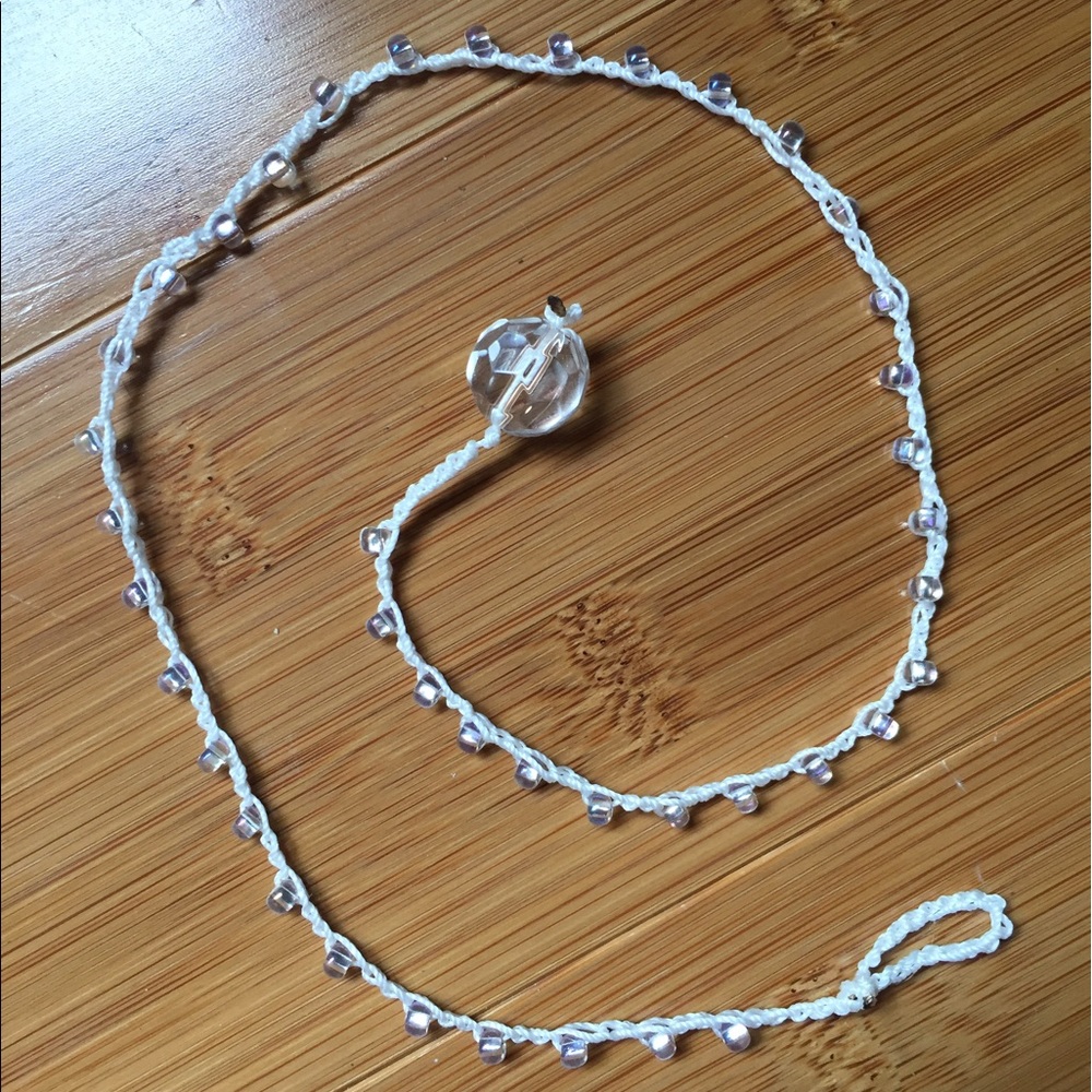 Hand Beaded Crochet Necklace: White
