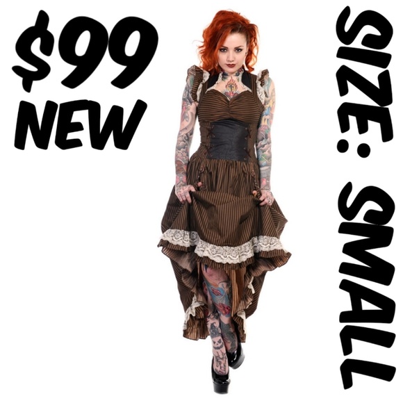 Steampunk Victorian Lace Up Ruffle Dress - Picture 1 of 4