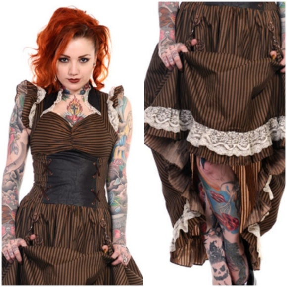 Steampunk Victorian Lace Up Ruffle Dress - Picture 2 of 4