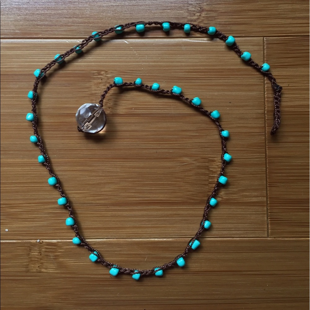 Hand Crocheted Beaded Necklace: Turquoise