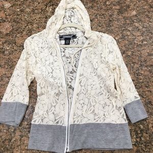Zip Up Lace Sweater with Hood!