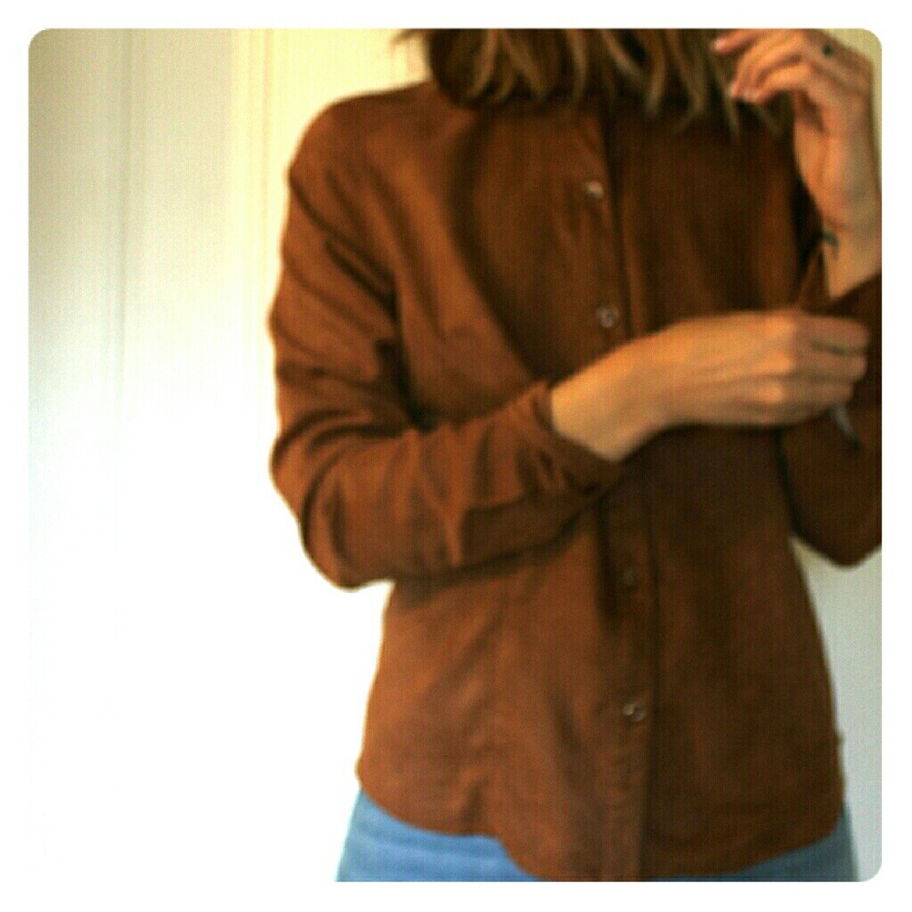 Vintage Brown Faux Suede Button Up Top