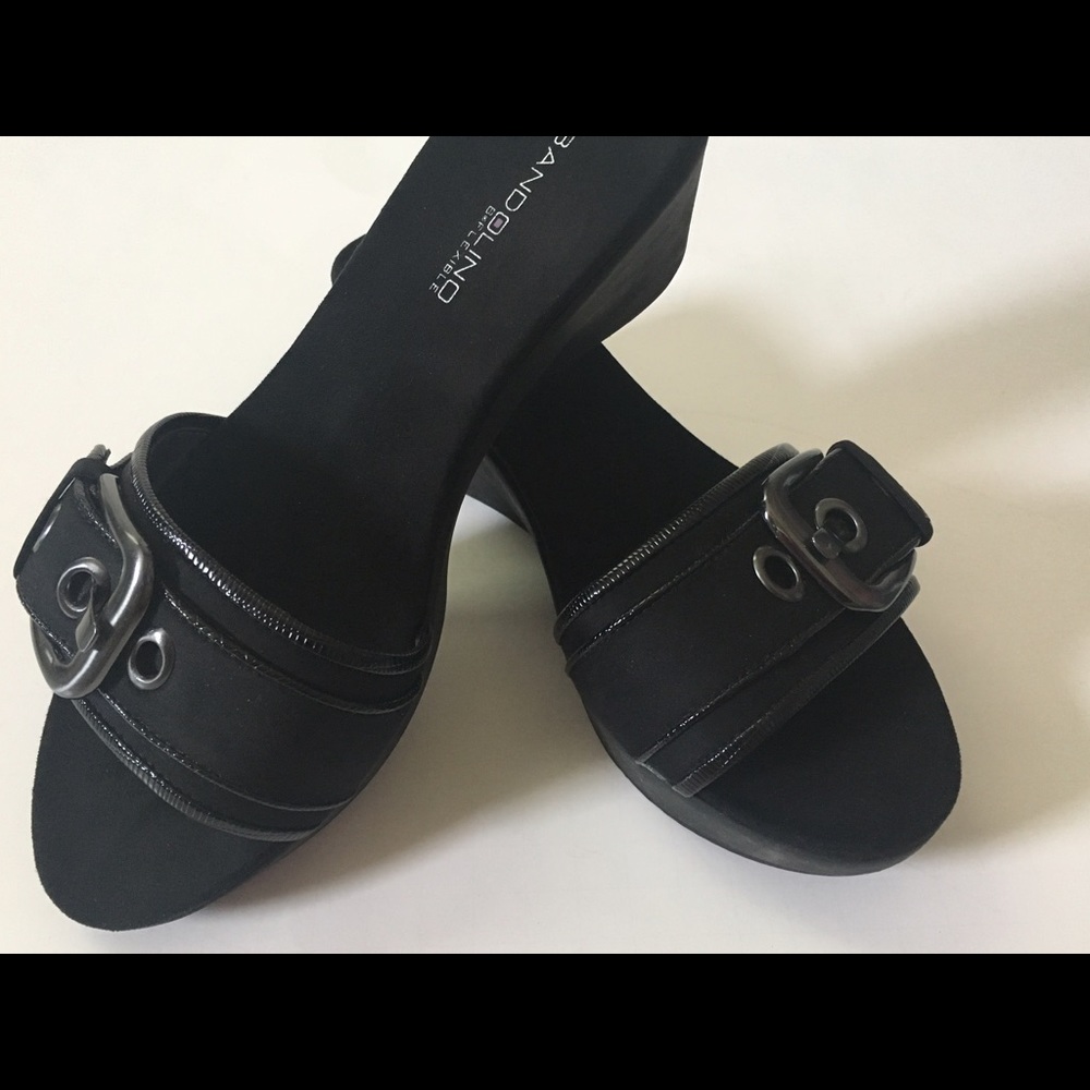 Bandolino wedge mule w/dark gunmetal buckle sz7.5