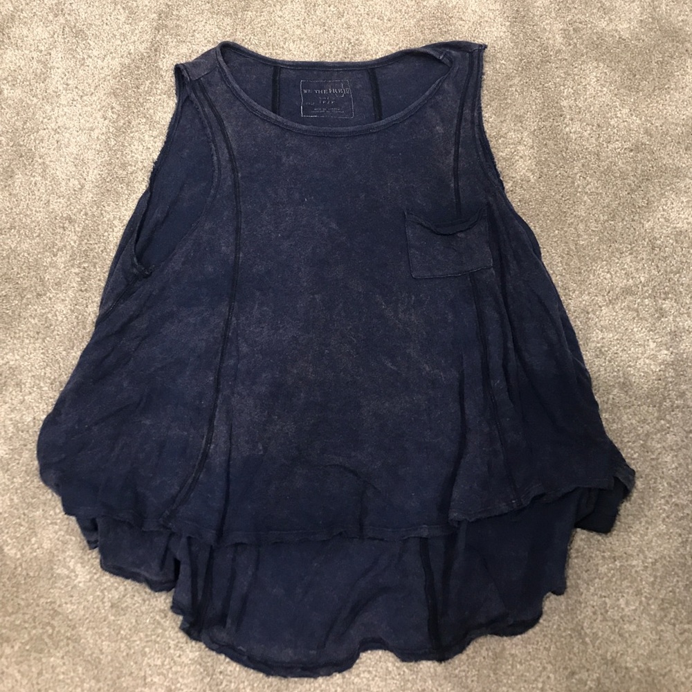 FREE PEOPLE NAVY DISTRESSED POCKET TANK SIZE XS