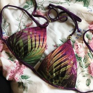 Tropical Green & Purple Swim Bikini Top