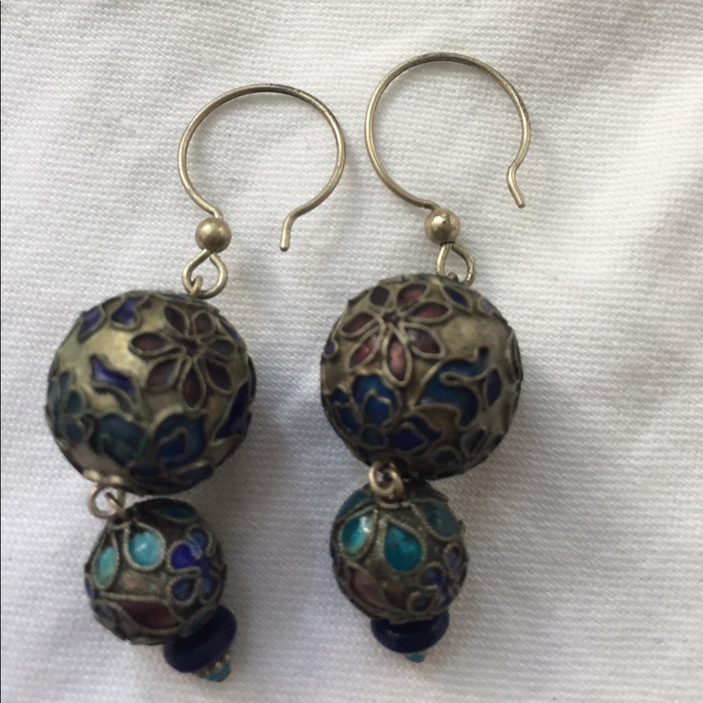 Antique, unusual cloisonné earrings.