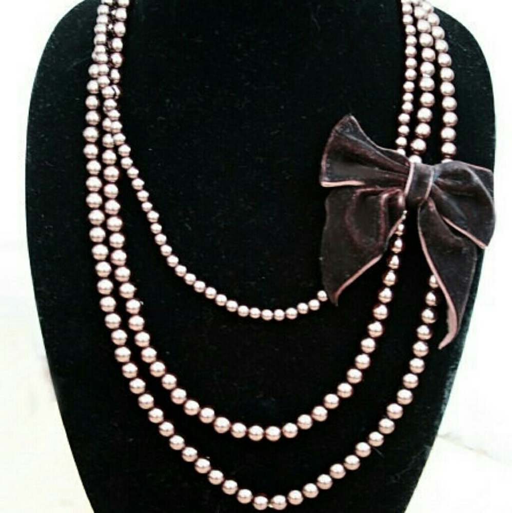 Chocolate "Pearl" Beaded Necklace with Bow