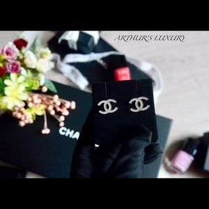Authentic Chanel Classic Crystal CC Logo Earrings