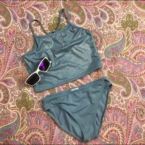 Girls Youth Size 14 Swimsuit Light Blue Sand N Sun