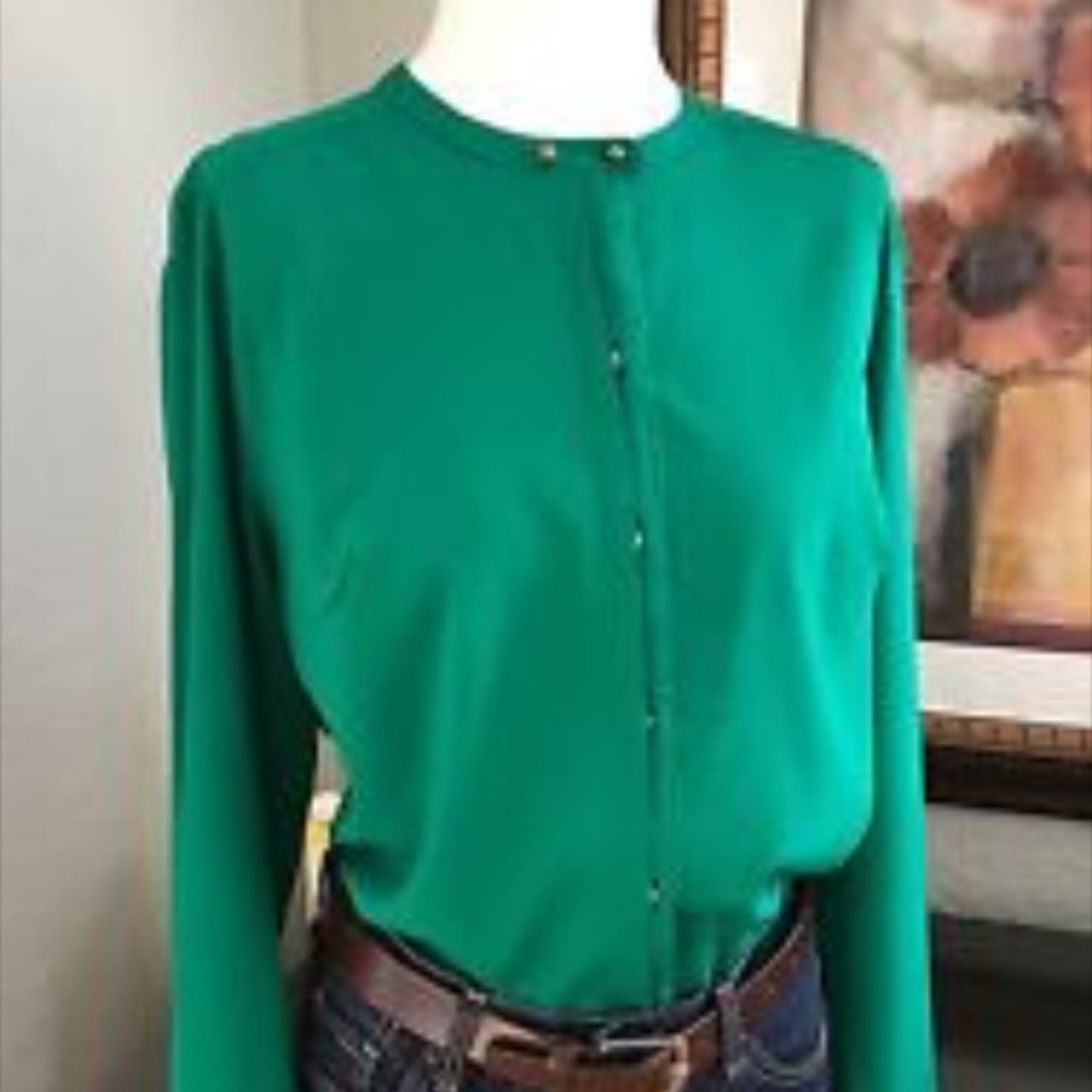 Ann Taylor emerald green 100% silk blouse, long sl