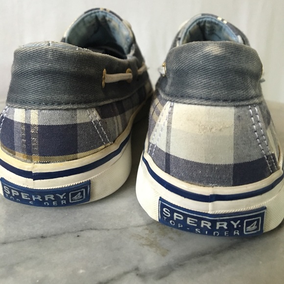 SpeRry T0p SiDer plAid bLue aNd g0ld b0at sh0e - Picture 2 of 6