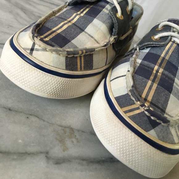 SpeRry T0p SiDer plAid bLue aNd g0ld b0at sh0e - Picture 3 of 6