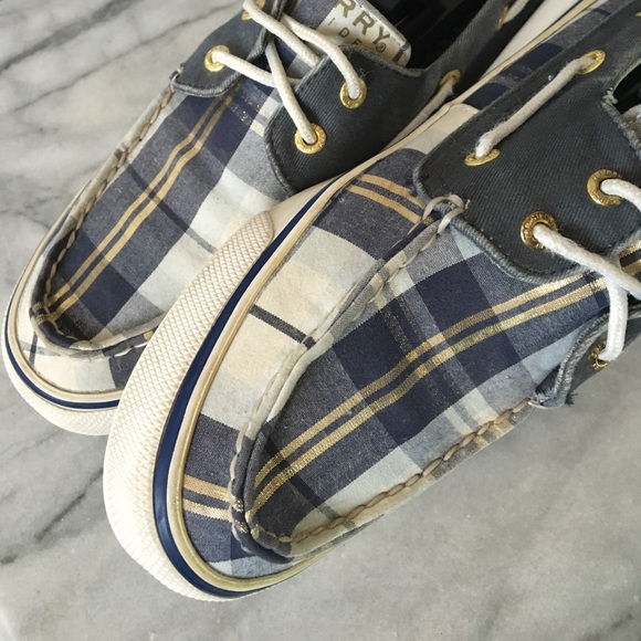 SpeRry T0p SiDer plAid bLue aNd g0ld b0at sh0e - Picture 5 of 6