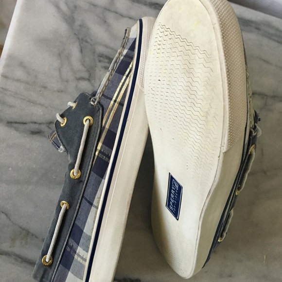 SpeRry T0p SiDer plAid bLue aNd g0ld b0at sh0e - Picture 4 of 6