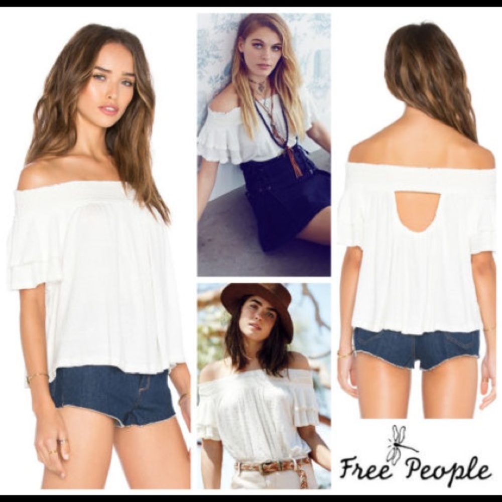 ❌SOLD❌FREE PEOPLE Crop Blouse OFF SHOULDER Ivory - Picture 2 of 8