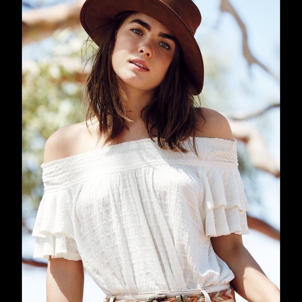 ❌SOLD❌FREE PEOPLE Crop Blouse OFF SHOULDER Ivory - Picture 3 of 8